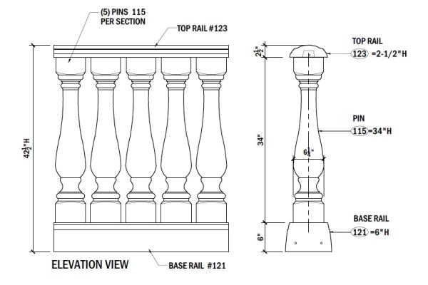 Baluster Section - 42" H,  7 PCS, 3 LINEAR FEET