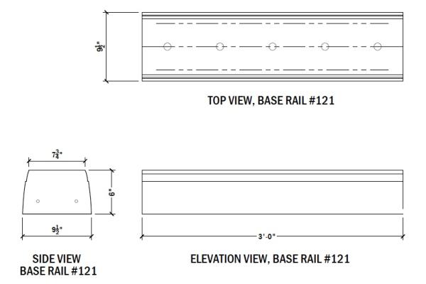 Baluster Base Rail - 6"H, 9 12 " W, Straight, 1 Pc. Hollow