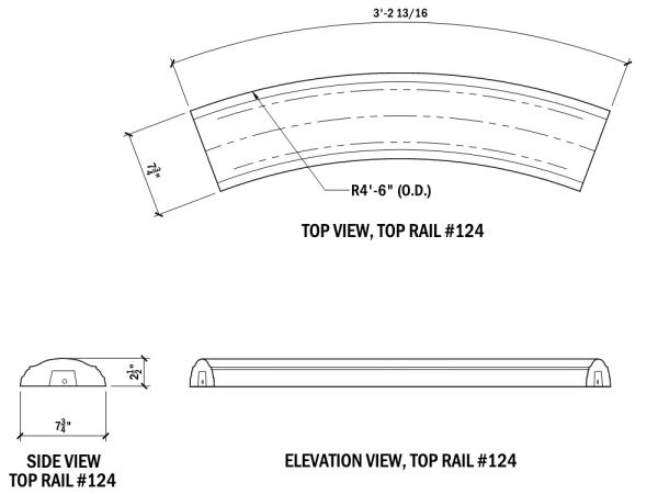 Baluster Top Rail 4.5' Radius 2.5"H, 1pc