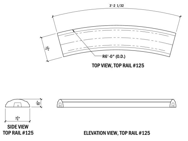 Baluster Top Rail 6' Radius 2.5"H, 1pc