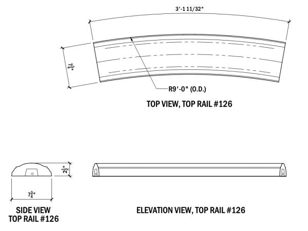 Baluster Top Rail 9' Radius 2.5"H, 1pc