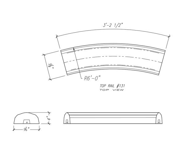 Baluster Top Rail 4"H, 6'R, 1pc