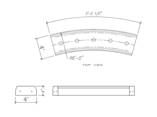 Baluster Base Rail 6' Radius, 4"H, 1pc