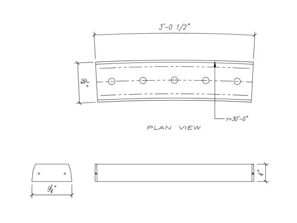 Baluster Base Rail 4"H, 30'R, 1pc