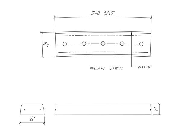 Baluster Base Rail 4"H, 45'R, 1pc