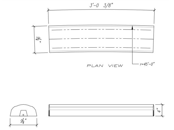 Baluster Top Rail 4"H, 45'R, 1pc