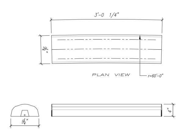 Baluster Top Rail 4"H, 60'R, 1pc