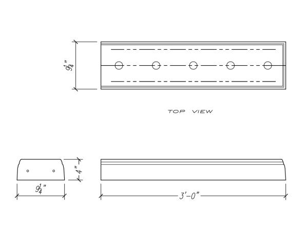 Baluster Base Rail 4"H, Terminal, 1pc