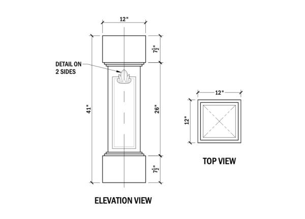 Column, Post/Pilaster/Pier, 12"X12" Square Shaft, 41"H, 1Pc
