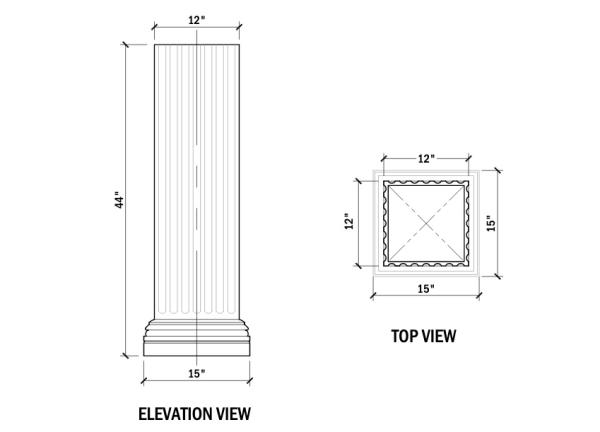 Column, Post/Pilaster/Pier, 12"X12" Square Shaft, 44"H, 1Pc