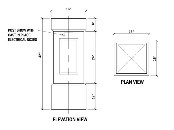 Column, Post/Pilaster/Pier, 16"X16" Square Shaft, 42"H, 1Pc 