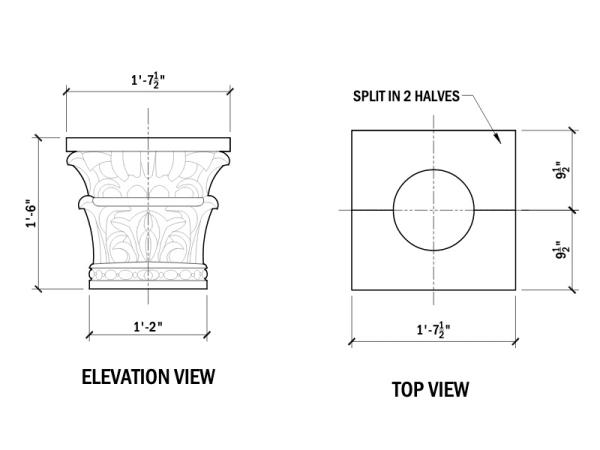 12" Column Capital - 18"H, 2 PCS.