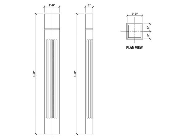 12" Column Square Shaft,  8'H, 6 PCS