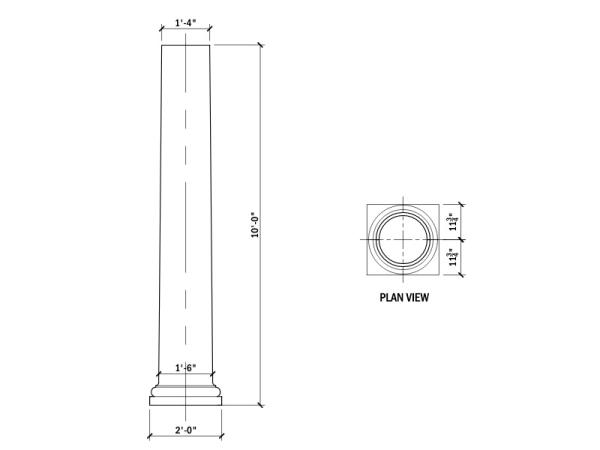 18" to 16" Column Round Shaft and Base, 10'H, 2 PCS