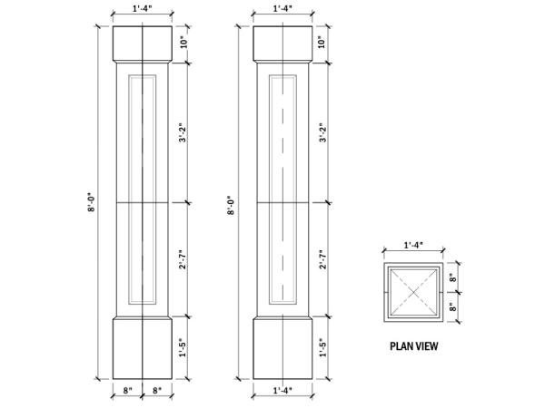 16" Column, Square shaft, 8'H, 4 PC
