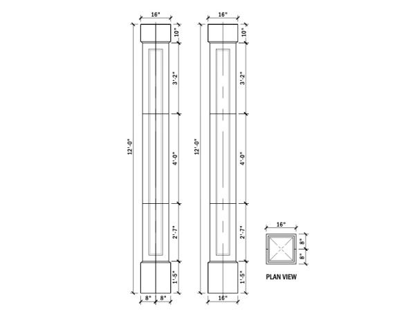 16" Column, Square Shaft, 12'H, 6 PC