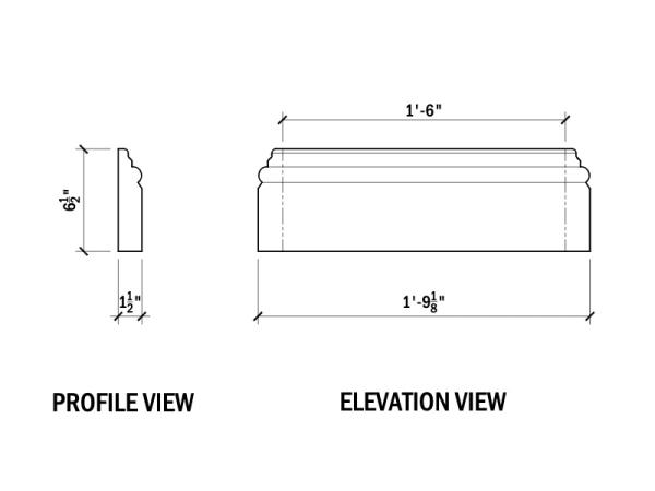 18" Column Base, Square, 6-1/2"H, 1-1/2"W X 21-1/8"L, 1 PC