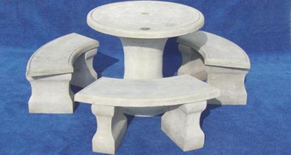 Newport Set, 36" Table, 3 Benches, Cement tops