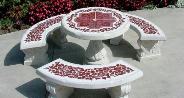 Newport Set, 36" Table, 3 Benches, Tile tops