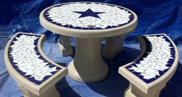 Charleen Set, 42" Table, 3 Benches, Tile tops