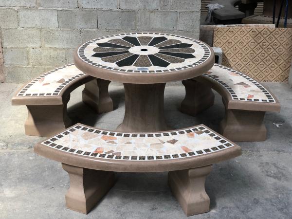 Charleen Set, 42" Table, 3 Benches, Granite top