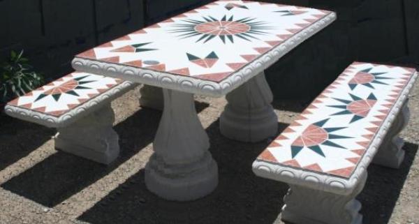 Solana Set, 37"x57" Table, 2 Benches, Tile Tops