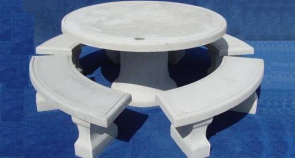 Malibu Set, 48" Table, 4 Benches, Cement tops