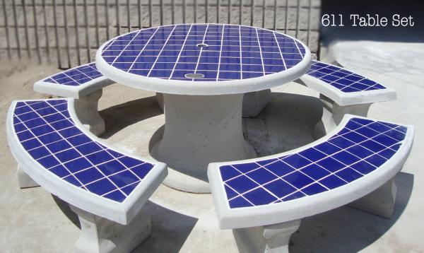 Malibu Set, 48" Table, 4 Benches, Tiled Tops