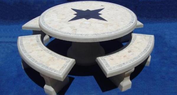 Queen Set, 60" Table, 4 Benches, Granite tops