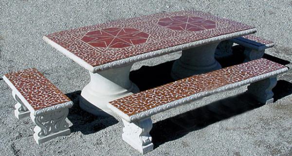 King Set, 42"x84" Table, 4 Benches, Tiled tops