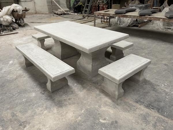 King Set, 42"x84" Table, 4 Benches, Cement tops