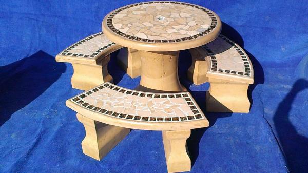 Newport Set, 36" Table, 3 Benches, Granite tops